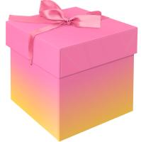 Коробка складная подарочная "Duotone. Pink-Orange gradient" (15*15*15см) с лентой MESHU /Рельеф