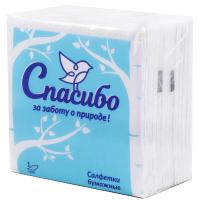 Салфетки бумажные 1 слой "Plushe" Спасибо за заботу о природе" 22,5*22,5см 70л белый/20шт/18745/2298