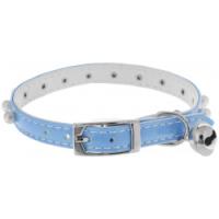 Ошейник синтетик 10мм двойной прошитый с жемчугом и бубенчиком синий 30см/00210111-06/Каскад