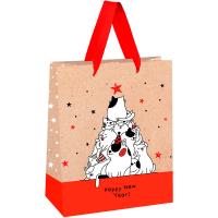 Пакет подарочный 18*23*10см "New Year of Cats" выборочный лак, блестки, крафт MESHU /MS_51781/Рельеф