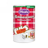 Полотенце бумажное 2 слоя "Plushe" 12,5*22см Домашние полотенчики 1рулон*25м белый /18шт/16980/5527