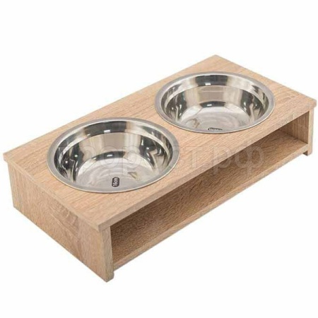 Миска двойная ламинат д/кошек 0,5л Дуб  36*18,5*h10см/87946/Дарэлл
