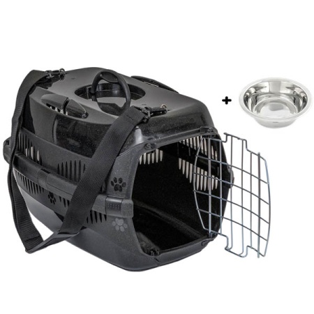 Переноска Спутник №2 ZooM с метал дверцей+наплечный ремень+мис до12кг 33*49*32см чер/чер/4094/Дарэлл