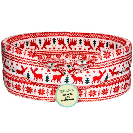 Лежанка овальная стеганая мех поролон с подушкой РОЖДЕСТВО 42*34*18см/DONBARON