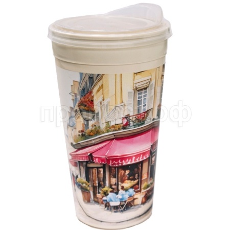 Стакан 0,5л Город 2 с крышкой кремовый СТК-3629 /160шт/ПП