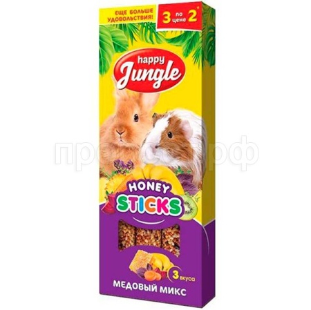 Лакомство д/грыз Палочки Хэппи Джангл д/крупных грызунов медовый микс 6шт* 180гр/12шт/J217