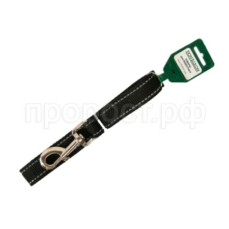 Поводок капрон 25мм*1,5м черный со светоотражающими полосами DONBARON