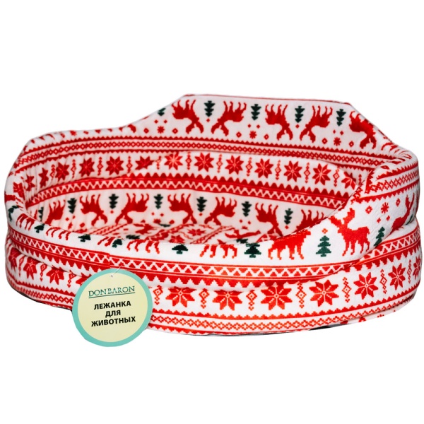 Лежанка овальная стеганая поролоновая  принт мех. РОЖДЕСТВО 42*34*18см/DONBARON Лежанка овальная стеганая поролоновая  принт мех. РОЖДЕСТВО 42*34*18см/DONBARON