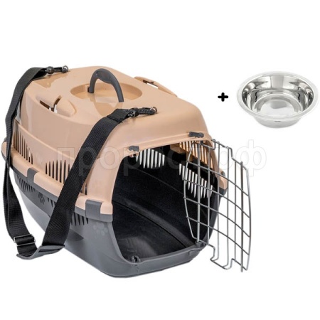 Переноска Спутник №2 ZooM с метал дверцей+наплечный ремень+мис до12кг 33*49*32см сер/пес/4094/Дарэлл