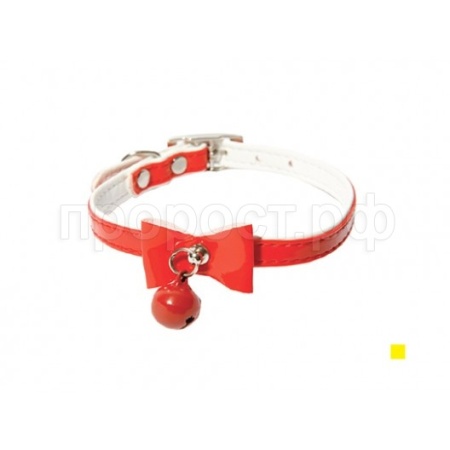 Ошейник синтетик 10мм двойной прошитый с бантом и бубенчиком красный 30см/00210107-02/Каскад