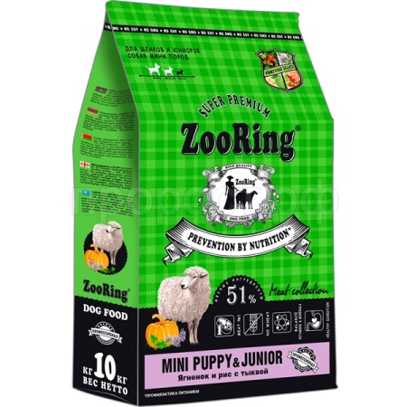 Собаки ZooRing Puppy&Junior ягненок/рис/тыква д/щенков мини пород 10кг/316148 Собаки ZooRing Puppy&Junior ягненок/рис/тыква д/щенков мини пород 10кг/316148