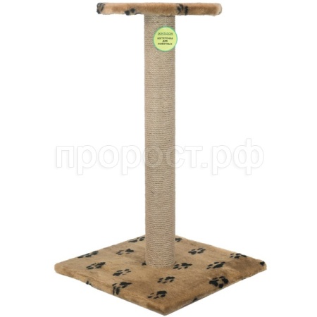 Когтеточка столбик с полкой мех, джут коричневый 47*47*80см/DONBARON