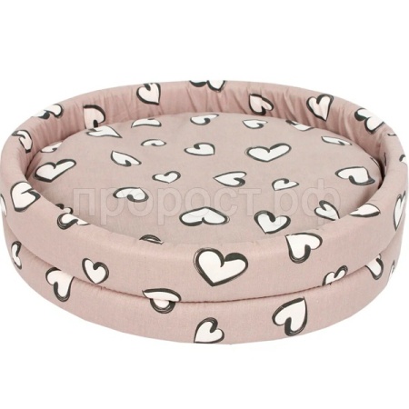 Лежанка круглая средняя поплин 40х40х12см СТМ-30 сердца на коричневом